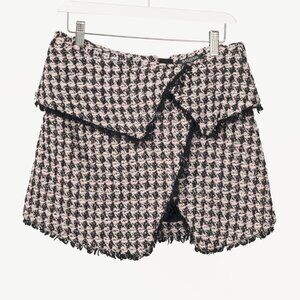 Balmain Pink & Black Sequin Houndstooth Tweed Wrap Mini Skirt